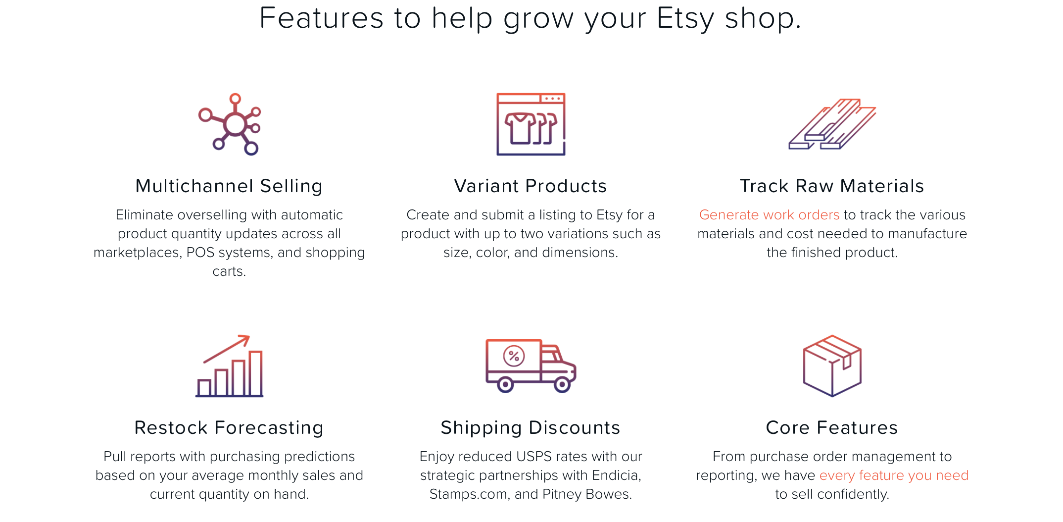 Etsy seller tools: Ecomdash page