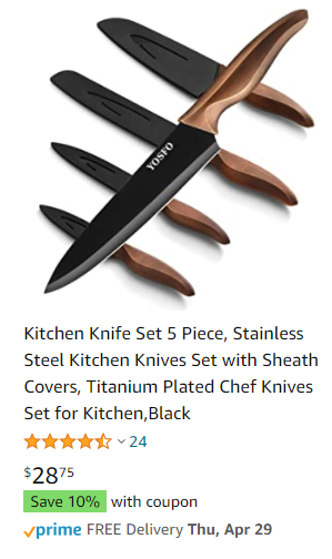 Search find buy: screenshot of a kitchen knife set on Amazon