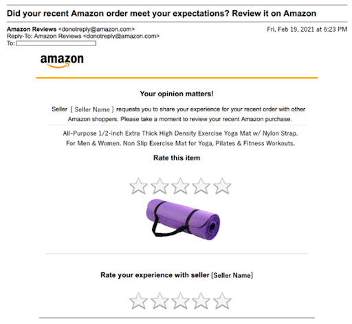 Best Amazon feedback tools: Screenshot of ZonGuru's review request email