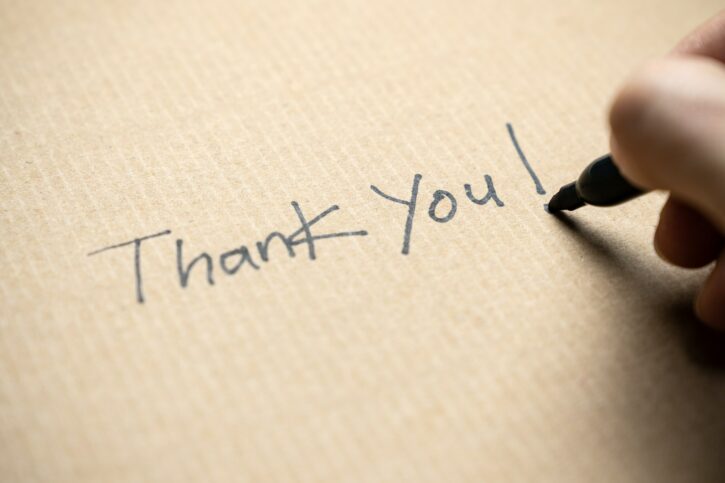 Hand writing thank you note