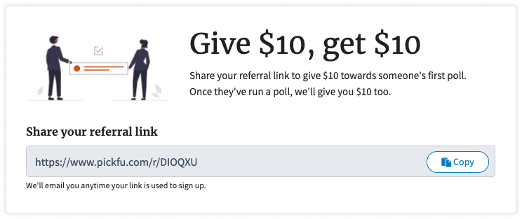 screenshot of PickFu referral program banner