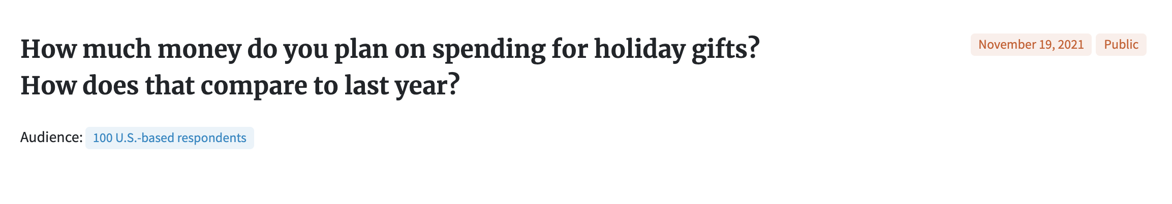 PickFu holiday shopping poll: screenshot of poll asking how much people spend on holiday gifts