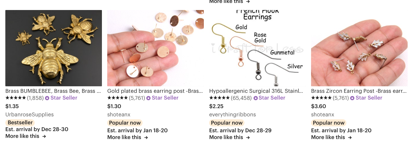 An Etsy listing showing supplies to make jewelry. 