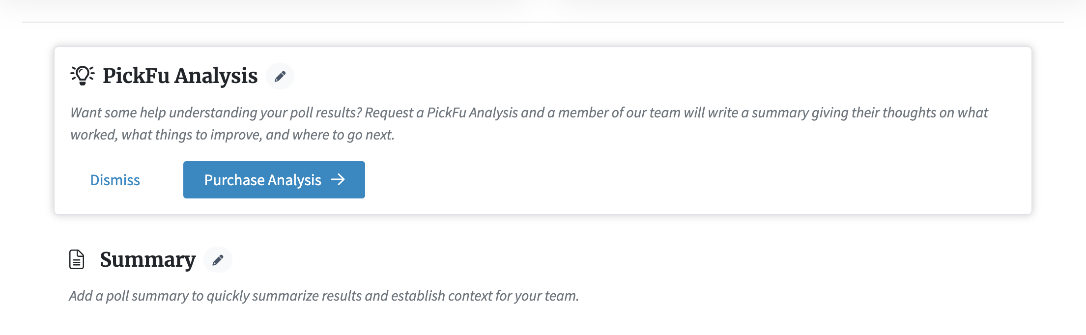 Screenshot of PickFu Analysis option 