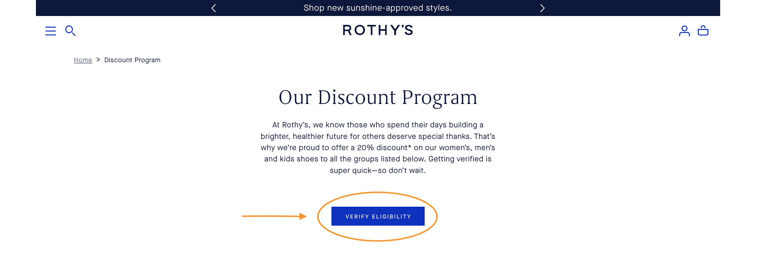 Example of a CTA button on Rothy's website