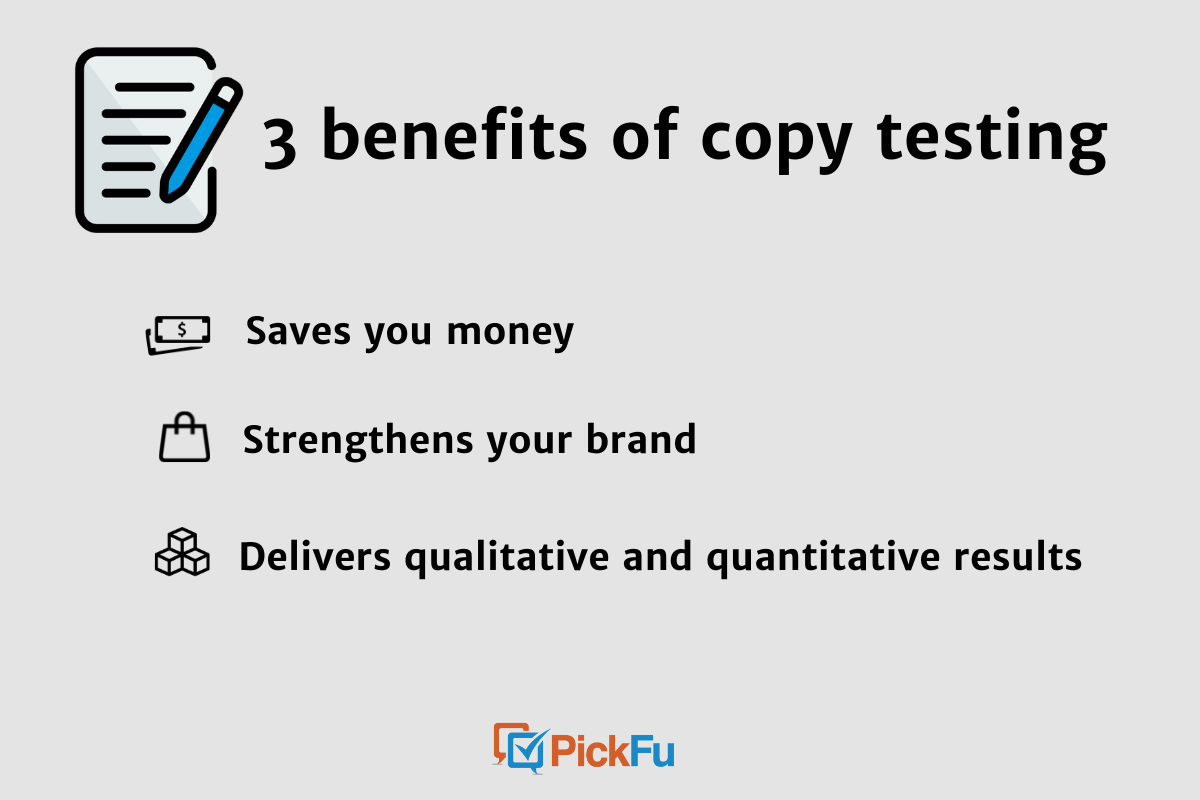 Infographic of the 3 benefits of copy testing