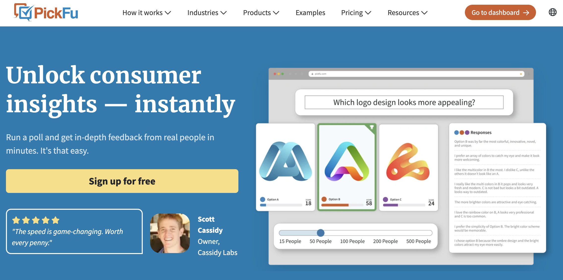 Screenshot of PickFu homepage.