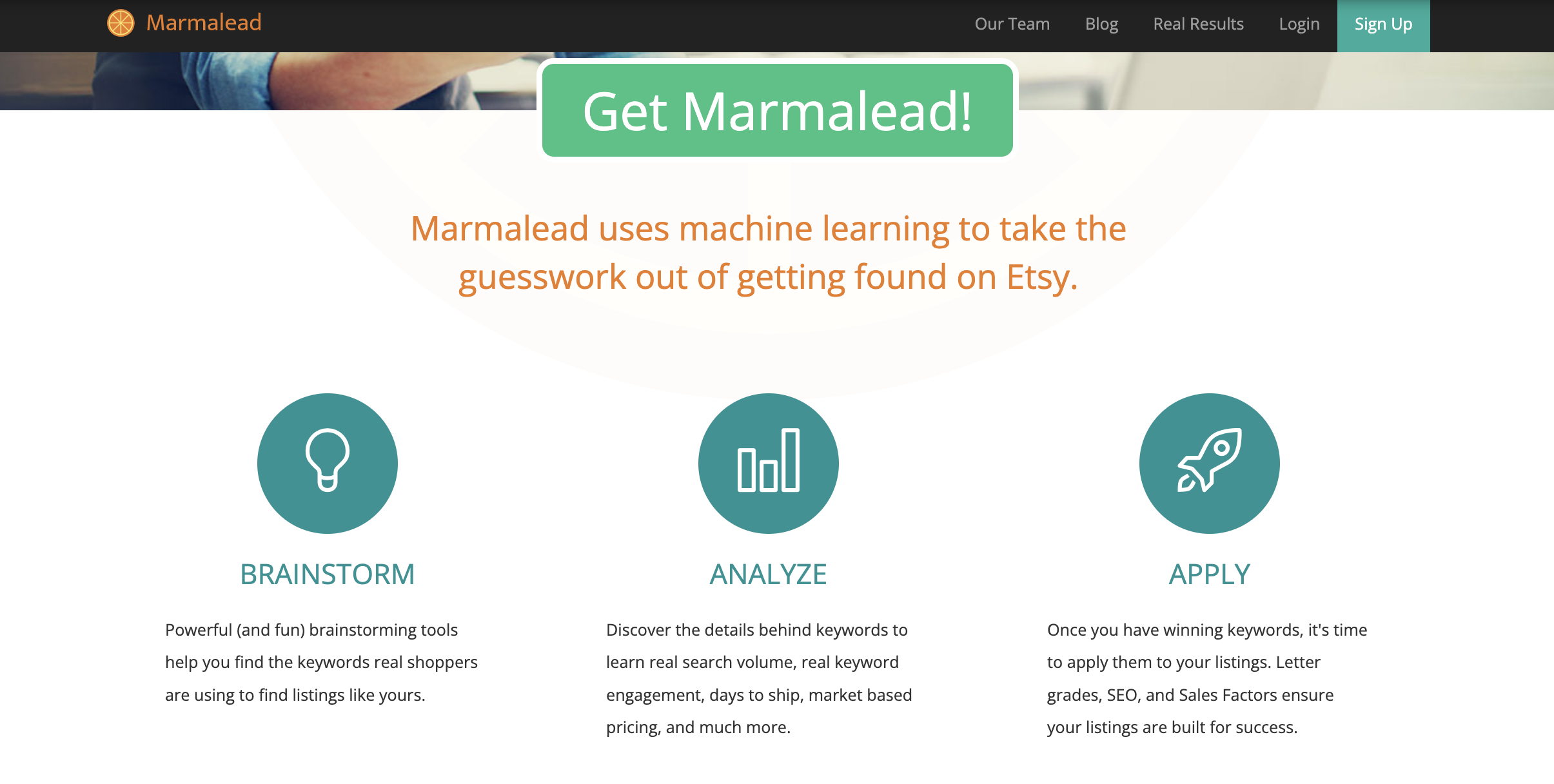 Best Etsy seller tools: Screenshot of Marmalead homepage