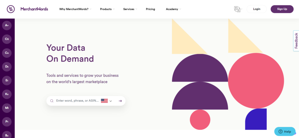 merchant words tool interface of their website home page
