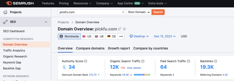 Semrush-of-pickfu-of-screenshot-authority-and-traffic