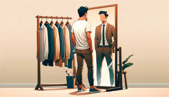 A person looking at a mirror with different clothing