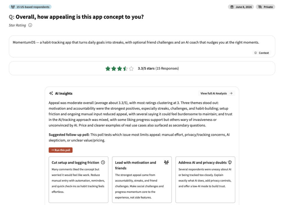 Overall, how appealing is this app concept to you? Star rating poll