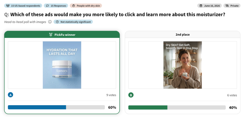 Which of these ads would make you more likely to click and learn more about this moisturizer?