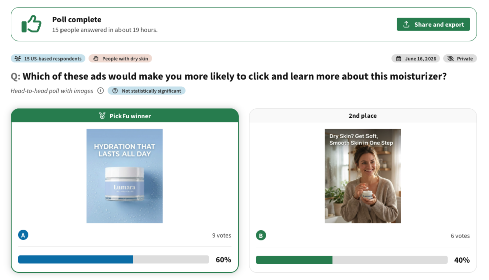 Which of these ads would make you more likely to click and learn more about this moisturizer?