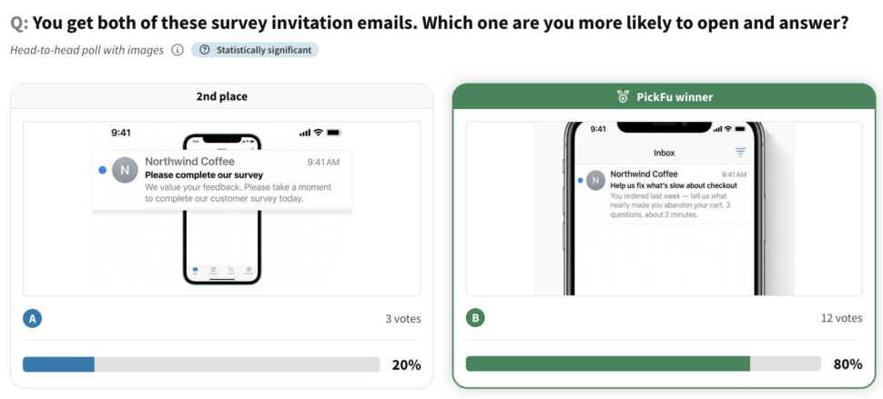 You get both of these survey invitation emails. Which one are you more likely to open and answer